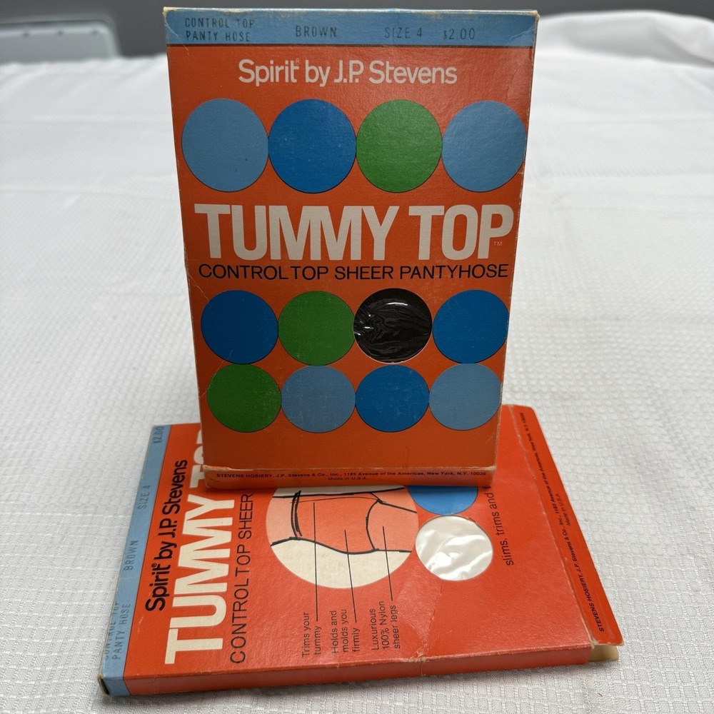 2 Vintage 70s Spirit JP Stevens Tummy Top Controltop Sheer Pantyhose Brown Sz 4